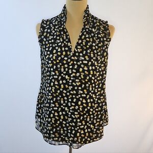 White House Black Market Polka Dot Sleeveless Top - Black, White, Yellow